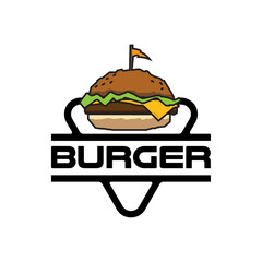 Burger logo emblem, Hamburger logo design vector template, Fast food logo, badge flat modern minimal design illustration