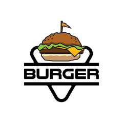 Burger logo emblem, Hamburger logo design vector template, Fast food logo, badge flat modern minimal design illustration