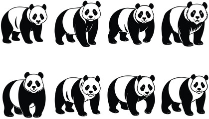 Obraz premium Panda silhouette vector set isolated on white background