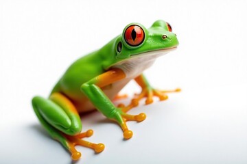 Green tree frog perched on white, vibrant skin, green, amphibian