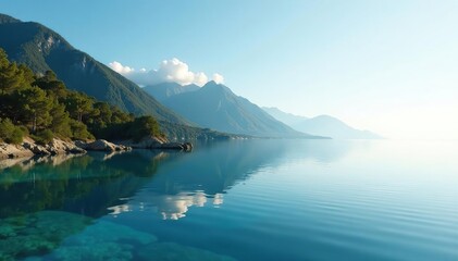 Distinctive shoreline curves mirrored in calm water, water, tranquil