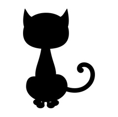 A shadow of a cute young black cat sitting on a white background - vector