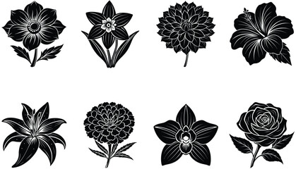 Similar flower silhouette vector set isolated on white background