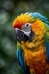 brightly colored parrot with a red, yellow, and blue feathers