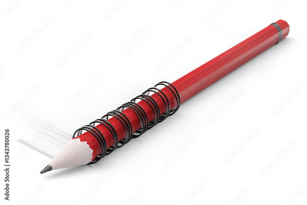 Poster unique red pencil with spiral design showcasing artistic creativity and functional writing tools