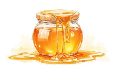 Delicious honey jar with drizzling honey