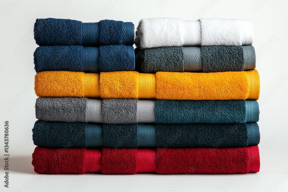 Aufkleber Organized stack of colorful towels arranged neatly in a home or retail setting
