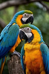 Fototapeta premium two colorful parrots sitting on a branch in a tree