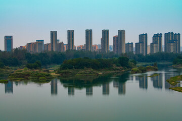 Fototapeta premium Modern buildings and rural skyscrapers and tourist attractions in China