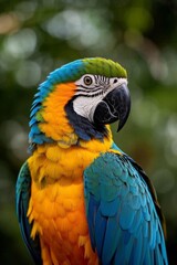 araffy colorful parrot with a blue and yellow feathers and a green head
