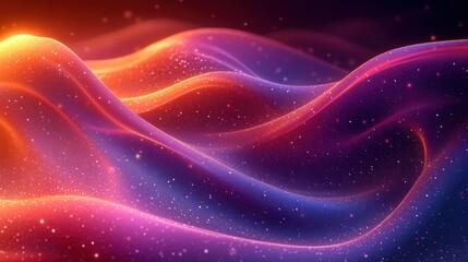 Obraz premium Cosmic Waves: A Digital Abstract Landscape of Vibrant Hues and Glimmering Particles