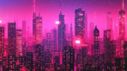Fototapeta premium Neon Cityscape: A Futuristic Pink Nightscape