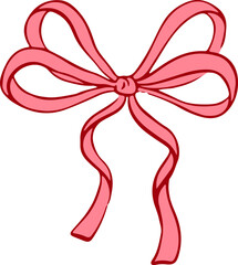 Hand drawn coquette bow and ribbon. Aesthetic elegant girly bow. Elegant vintage girly decor. Trendy art symbol for Valentine day and wedding invitations. Doodle line art vector illustration
