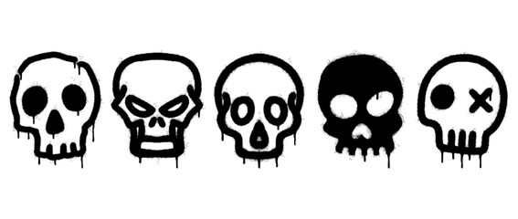 Set of graffiti spray paint skull icon. design elements for banner, flyer, street art, cards, poster, and ads.