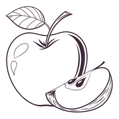  Simple Line Drawing of a Whole Apple with a Leaf