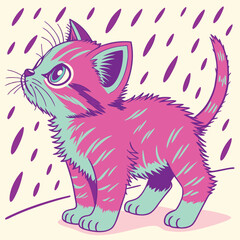 Vibrant Pop Art Kitten with Oversized Eyes and Funky Color Palette