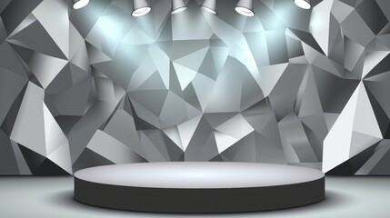 Obraz premium Illuminated geometric backdrop with podium, presenting modern elegance