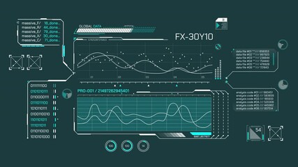 High-tech interface for data processing with animated HUD elements - Powered by Adobe