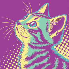 Vibrant Pop Art Kitten with Oversized Eyes and Funky Color Palette