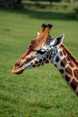 Obraz premium there is a giraffe standing in a field of grass looking at the camera