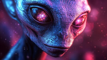 Alien With Glowing Eyes and Advanced Features in Futuristic and Mysterious Space Setting