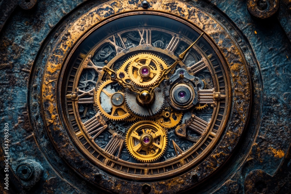 Poster intricate clockwork mechanism showcasing aged gears and ornate details in a close-up shot
