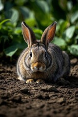 Fototapeta premium there is a rabbit that is laying down in the dirt