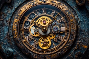 Intricate clockwork mechanism showcasing aged gears and ornate details in a close-up shot
