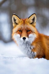 Fototapeta premium there is a red fox that is sitting in the snow