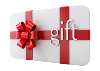 White digital gift card with red ribbon and bow for online gifting and shopping convenience.