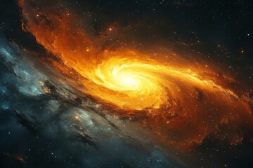 Stunning spiral galaxy showcasing vibrant orange and blue hues in the vast universe © ChaoticMind