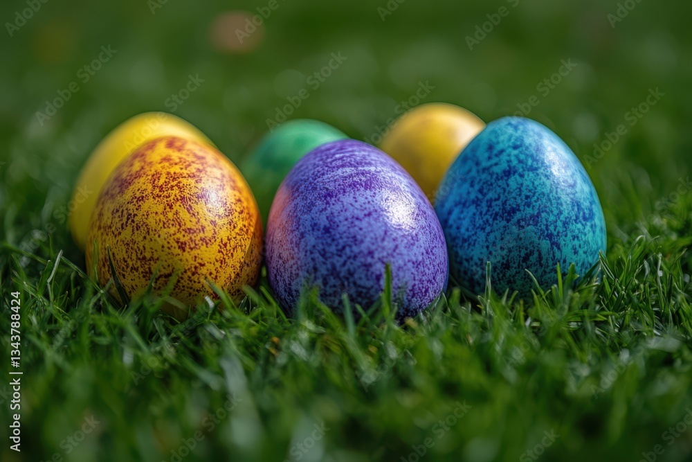 Poster a depiction of easter chaos with a focus on an apple and banana. various colorful and playful elemen