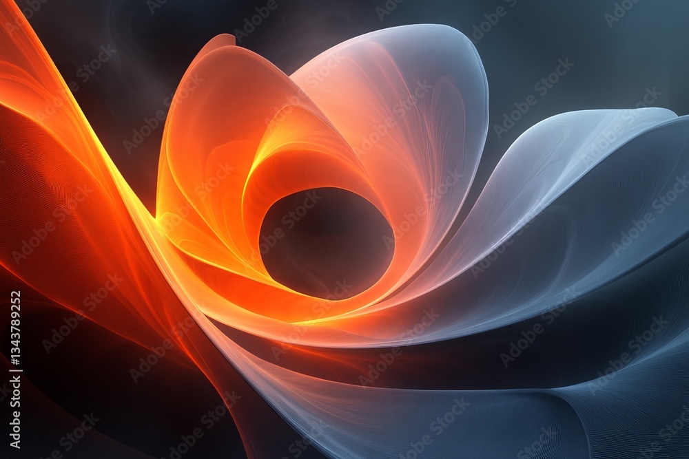 Aufkleber Fluid patterns of light and color swirl in an abstract design with vibrant reds, oranges, and tranquil blues creating a captivating visual experience
