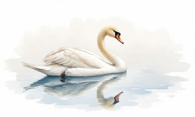 Elegant swan gliding on water