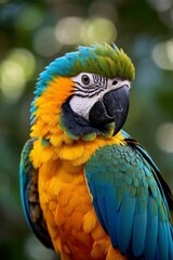 Obraz premium araffy colorful parrot with a blue and yellow feathers sitting on a branch