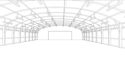 A large, empty warehouse with a lot of space. The room is very open and has a lot of light coming in from the windows. The room is very clean and well-maintained