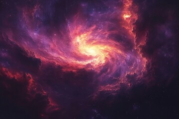 Colorful swirling nebula with a bright core illuminating the starry galaxy background © ChaoticMind