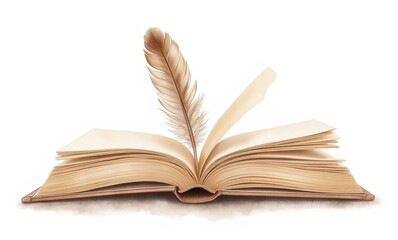 Open book with a quill pen