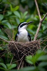 Fototapeta premium there is a bird sitting on a nest in the middle of a tree