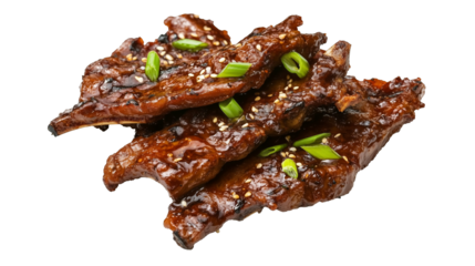 Galbi Korean Short Ribs Grilled to Perfection with Sweet and Savory Soy-Based Marinade Isolated on Transparent Background - Generated AI
