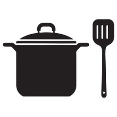 Cooking Pot Vector Illustration with Spatula for Culinary Designs