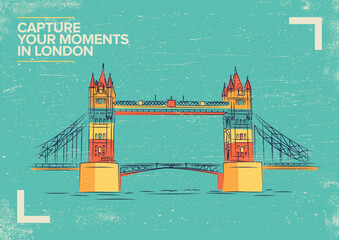 London Tower Bridge Vector Illustration. World famous landmark series in Retro Style. London, UK Travel Poster.
