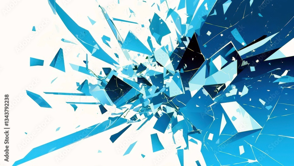 Poster abstract explosion of icy blue shards radiating outward, creating a striking visual impact with geom