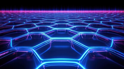 Obraz premium Abstract Hexagonal Grid Neon Cyberpunk Digital Art