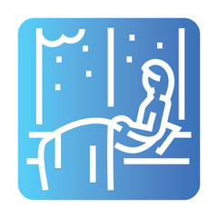 The girl sits by the window in winter line black icon. Sign for web page, mobile app, button, logo.