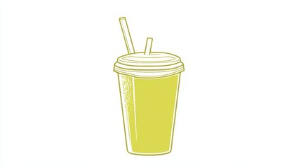 pear fruit juice glass continuous single one line minimalist illustration of a glass filled with pear juice, complete with a lid and straw, designed using a continuous single line drawing technique.