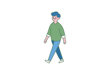 Fototapeta premium 歩く, 男性, シンプルイラスト, ゆるいイラスト, カジュアル, 散歩, 歩行, ライフスタイル, 健康, 運動, 休日, 気分転換, 街歩き, 自然, 公園, シンプルデザイン, キャラクター, アイコン, 人物イラスト, かわいい, 穏やか, のんびり, フリーイラスト, 健康習慣, リラックス, 生活, 服装, 青年, 毎日の習慣, 軽い運動, manga, キッズ, 男の子, 人々, イ