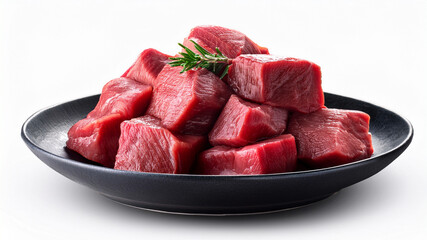 morceaux de boeuf cru dans une assiette