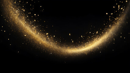 Obraz premium Abstract magic gold over black beautiful golden art widescreen phenomenon horizontal abstract glitter particle gold colored luxury no people illustration bright dust background. ai