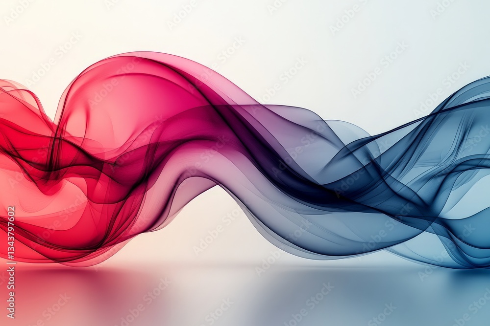 Fototapete elegant flowing patterns of red and blue smoke create a serene artistic composition on a neutral bac